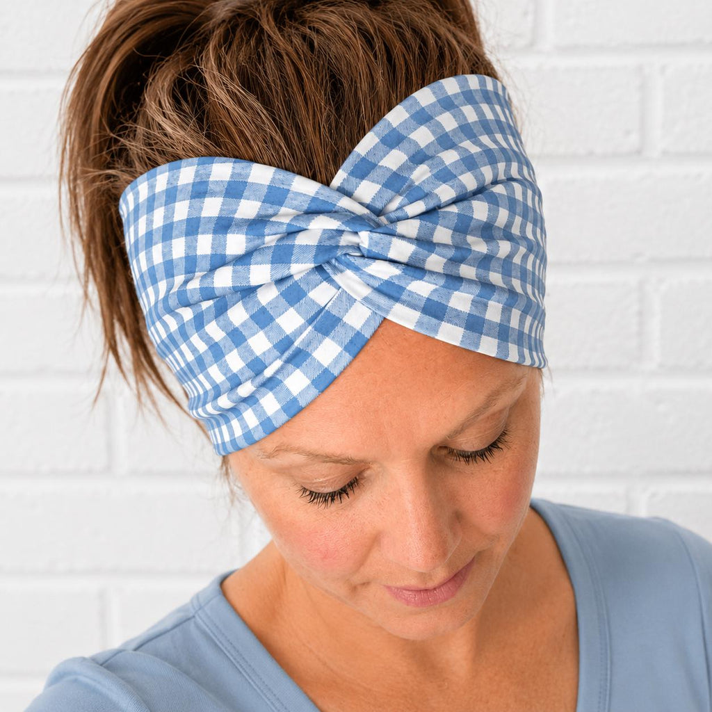 Blue Gingham Twist Headband. Headband Gift for For Nurses, Teachers, and Moms. Wide Twist Headband. Dorothy Headband