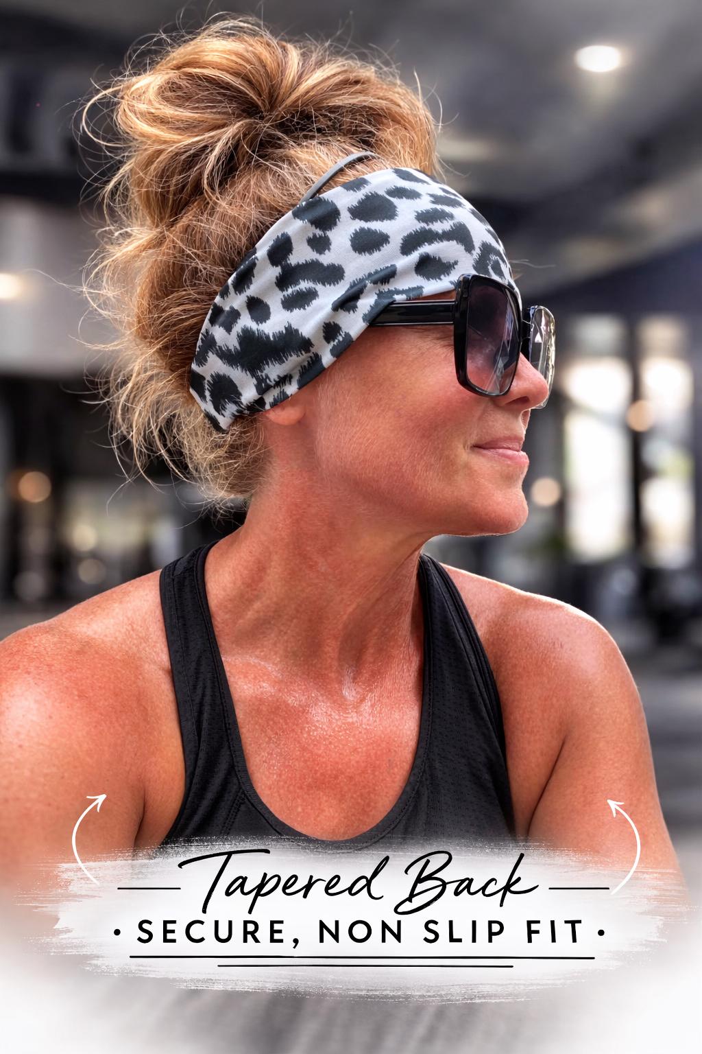 Snow Leopard moisture wicking, non slip,  athletic headband. Wonens workout headband. Yoga headband. Nurse Headband.