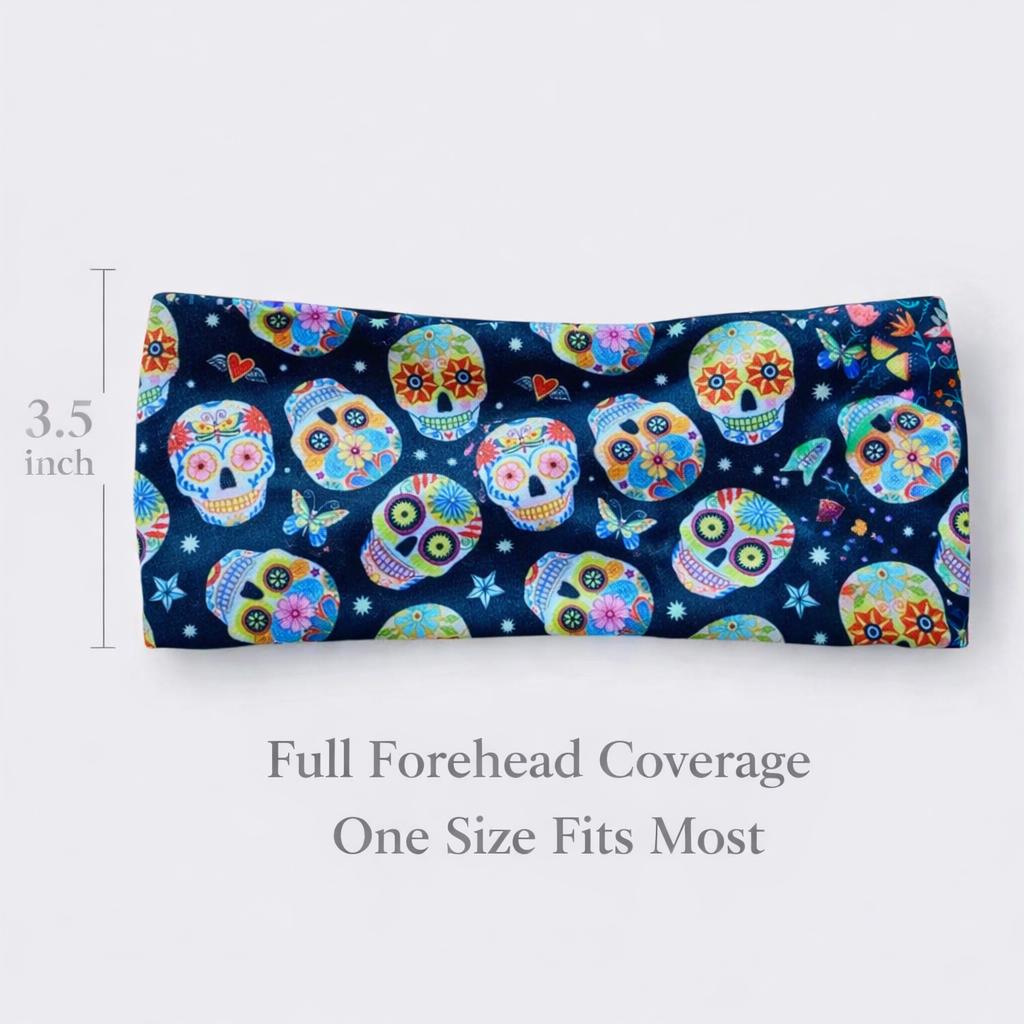 Sugar Skull Running Headband, Non Slip Workout Headband, Moisture Wicking Athletic Headband, Day of the Dead Fitness Headband