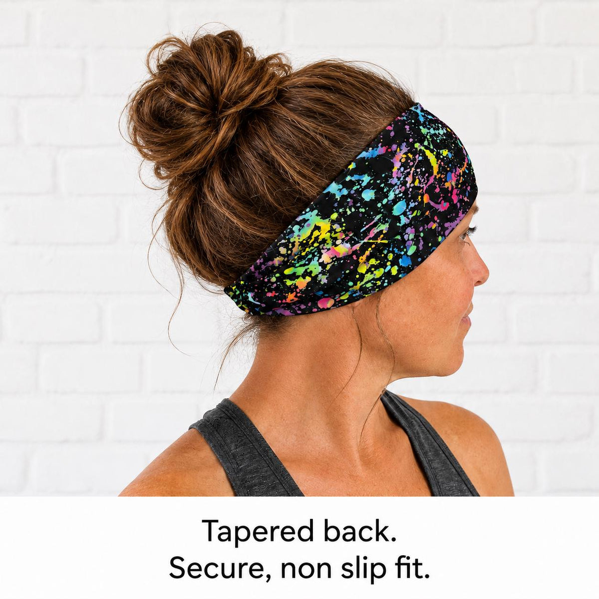 Neon Paint Splatter Running Headband. Moisture-Wicking Workout Hairband. Wide Workout Headband. Headband for Painter. Custom name Headband