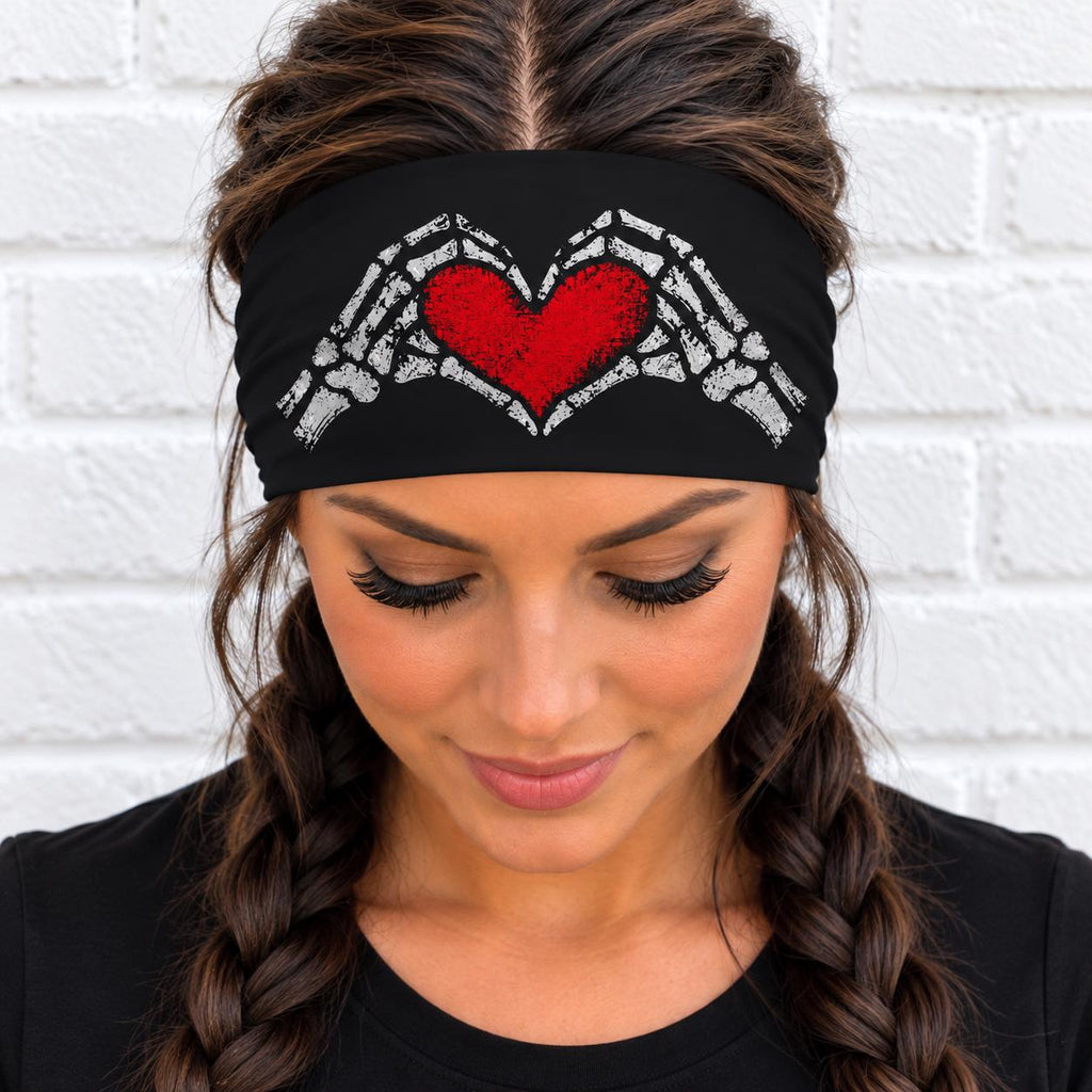Biker Bling Headband. Motorcycle Moisture Wicking  Headband,  Headband Gift for Bikers. Skull heart Hands Headband