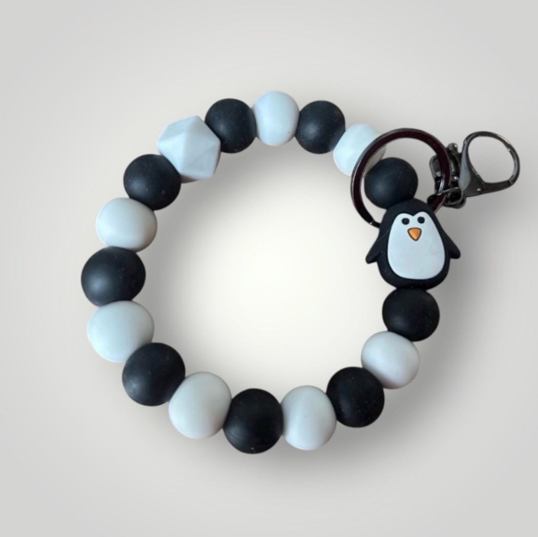 Penguin Silicone Beaded Wristlet Keychain.