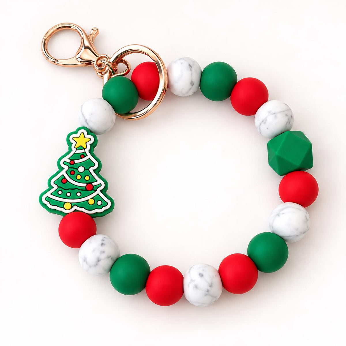 Christmas Silicone Beaded Wristlet Keychain. Holiday Beaded Keychain.  Keychain Bracelet. Christmas Keychain