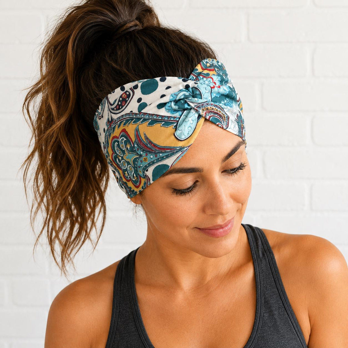 Teal Paisley Twist Headband, Boho Twist Headband, Colorful Twist Headband, Wide Turban Headband, Headband For Teachers. Nurse Headband