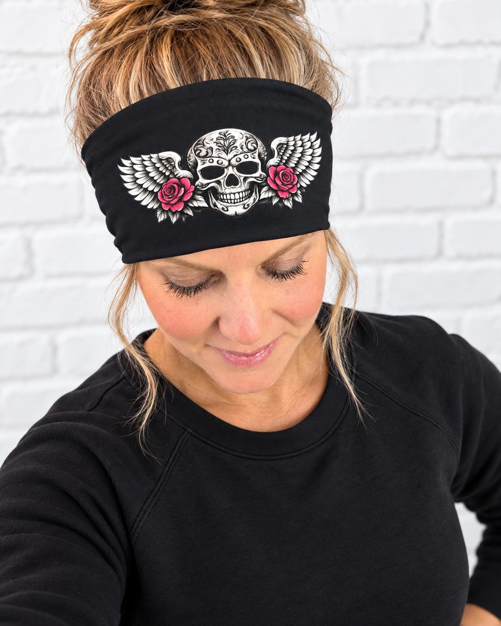Biker Skull Headband. Motorcycle Moisture Wicking  Headband, Skull Headband Gift for Bikers. Bling Headband