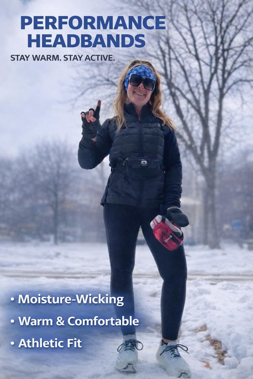 Snowflake Moisture Wicking Headband For Running. Non Slip Fitness Headband. Sweat Wicking Performance Headband for Women.