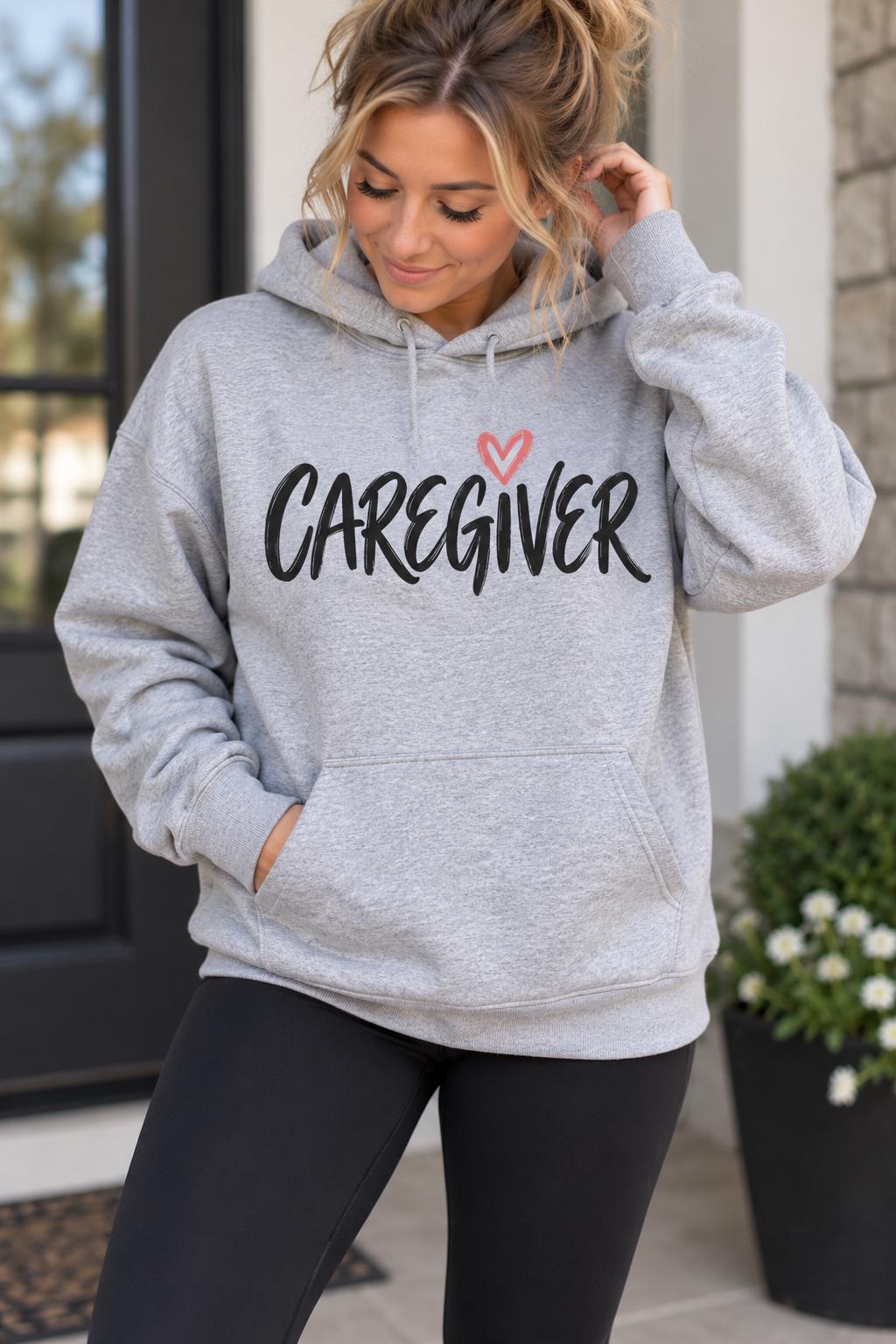 Caregiver Sweatshirt, Caregiver Hoodie, Healthcare Worker Gift, CNA Nurse Caregiver Gift, Gray Unisex Hoodie, Caregiver Appreciation Gift