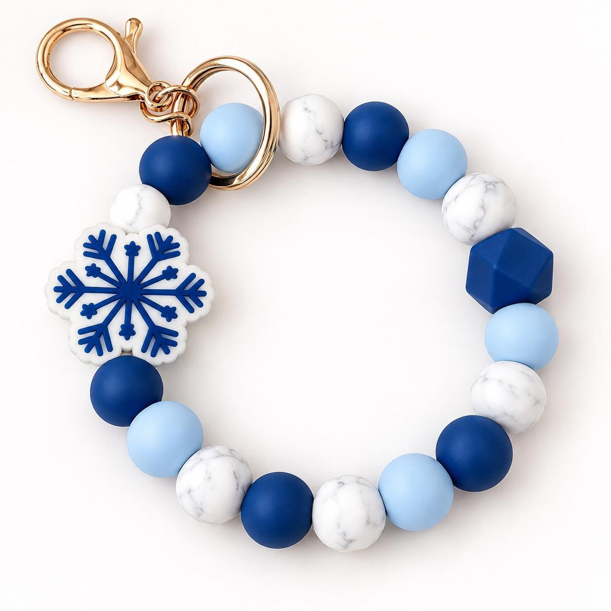 Christmas Silicone Beaded Wristlet Keychain. Holiday Beaded Keychain.  Keychain Bracelet. Christmas Keychain. Snowflake Keychain