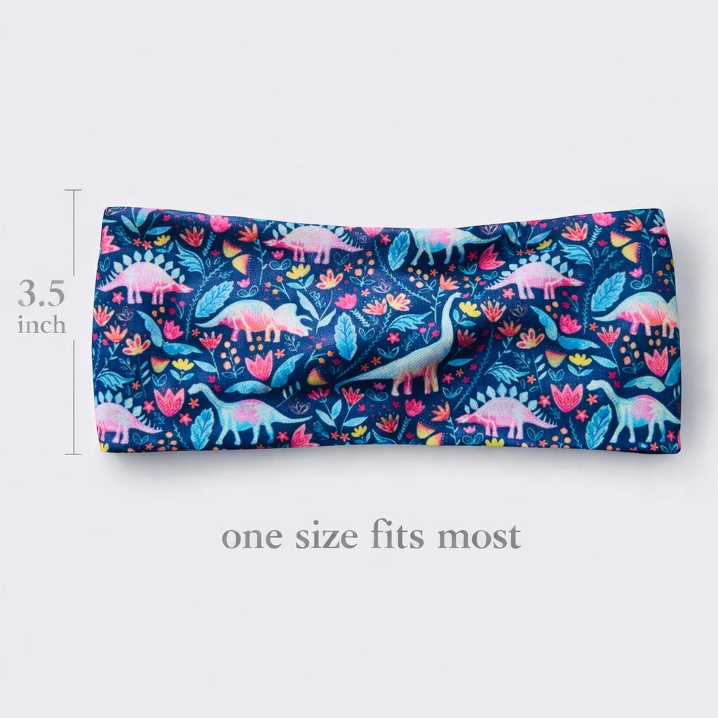 Wide Non Slip Headband, Dinosaur Print Workout Headband, Tapered Back Running Headband, Moisture Wicking Hairband