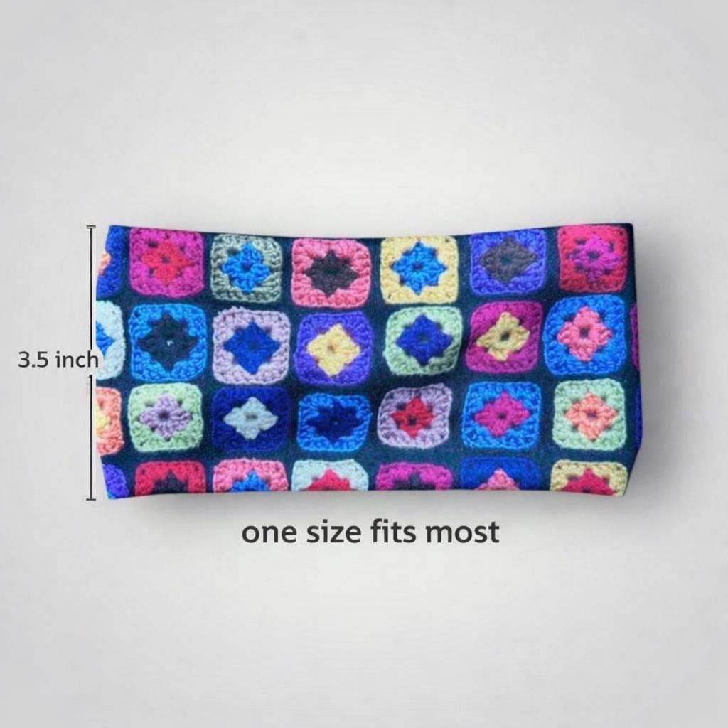 Granny Square Print moisture wicking, non slip, athletic headband, Running Headband, Gift for Crochet lovers. Comfortable Teacher Headband