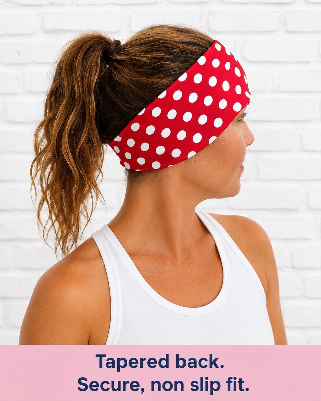 Red and White Polka Dot  Running Headband. Race Day Headband. Marathon Gift for Runner. Moisture Wicking Sports Head. Running Headband
