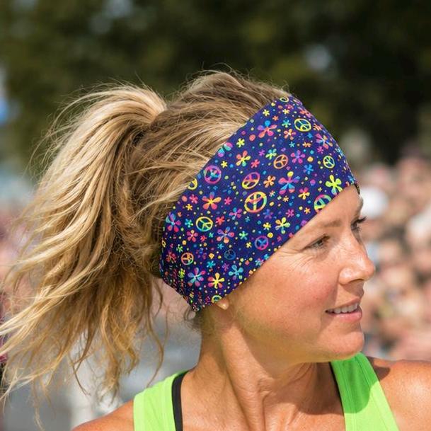 Peace Sign Headband for Runners, Moisture Wicking Non-Slip Athletic Headband, Disco Headband. Workout Headwrap. Hippie Costume Headband