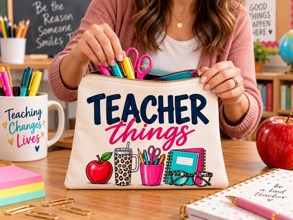 Teacher Things Zipper Pouch. Teacher Gift Bag. Teacher Gift. Back to School accessories. Teacher Appreciation Gift.