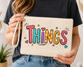 Things Canvas Zipper Pouch. Cute Makeup Bag. Cosmetic Bag. Travel Toiletry Bag. Fun Doodle Wristlet. Gift for Her.