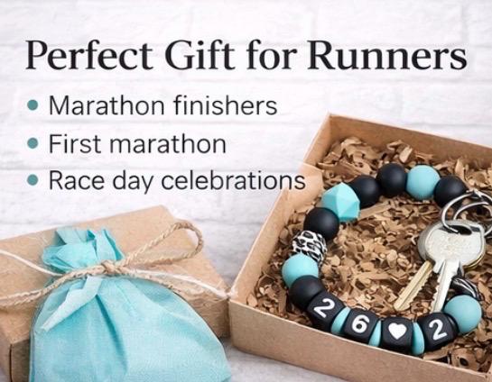 Marathon Wristlet Keychain – 26.2 Runner Gift, Beaded Bracelet Keychain, First Marathon Gift, Running Keychain, First Half Marathon Gift.