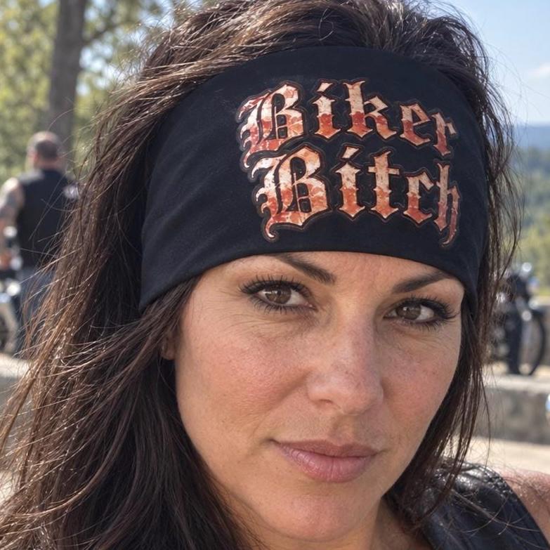 Biker Headband. Motorcycle Moisture Wicking  Headband, Non Slip Helmet Headband, Wide Fitness Headband. Biker Bitch Headband.