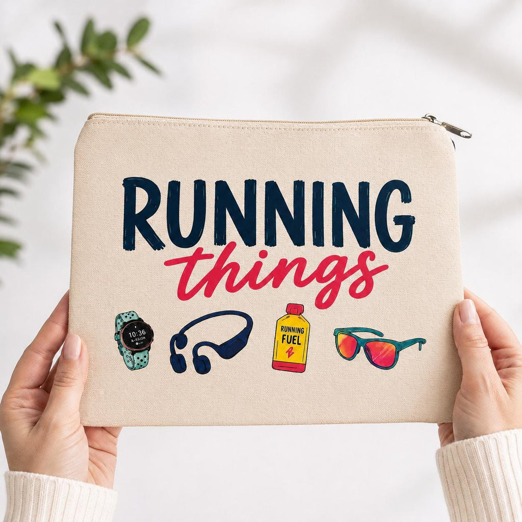 Running Things Zipper Pouch. Running Fuel and  Gear Bag. Marathon Gift for Women. Gift for Runner. Race Weekend Bag.