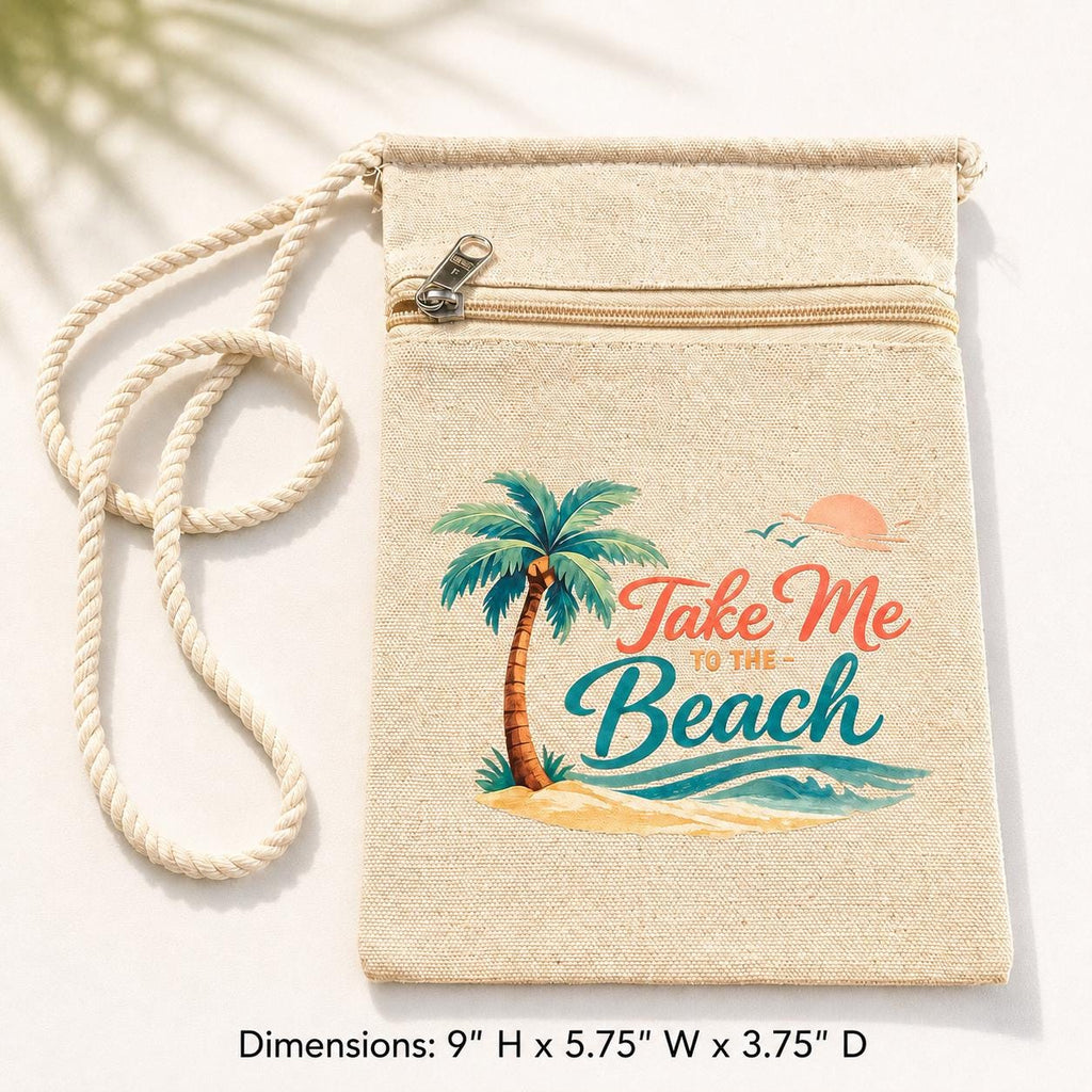 Beach Canvas Crossbody Pouch. Beach lover Gift. Vacation Shoulder Bag for Cell Phone. Shell Collection Bag for Beach. Beach Accessory Bag