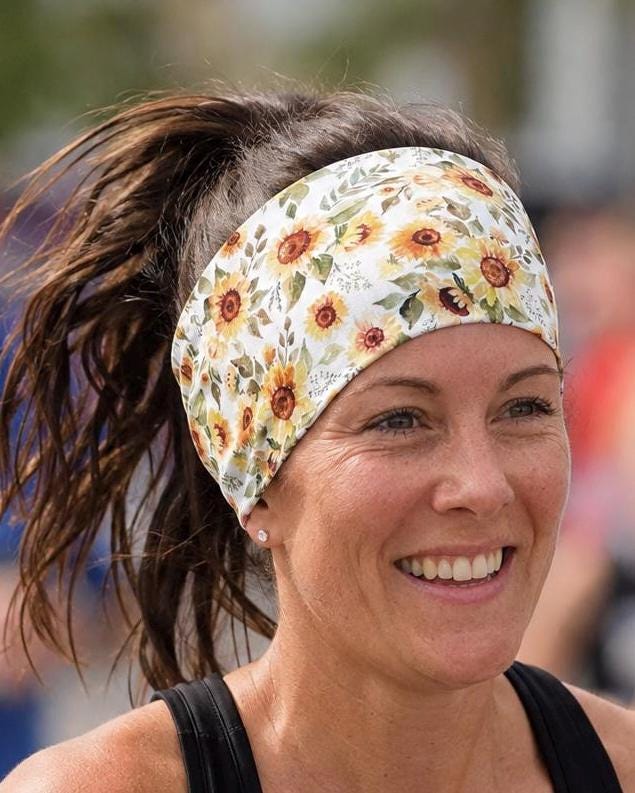 Sunflower Running Headband. Moisture-Wicking Workout Headband. Gift for Runner. Gym Workout headband. Floral Headband. Gardening Headband
