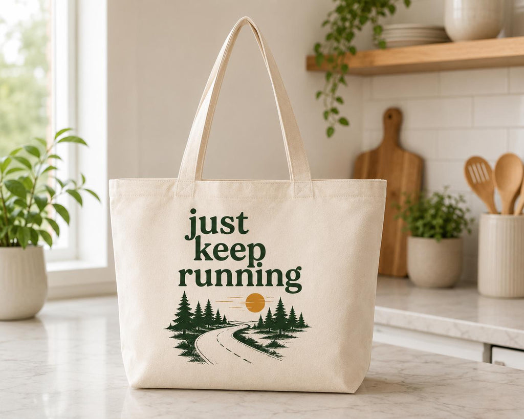 Just Keep Running Tote Bag. Runner Gift. Running Tote Bag. Race Day Bag. Marathon Gift. Half Marathon Runner Tote. Gym Bag