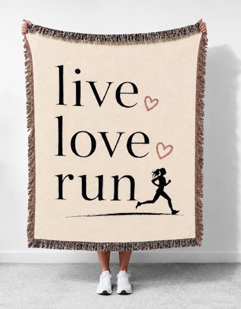 Live Love Run Blanket, Runner Throw Blanket, Cozy Running Gift for Her, Woven Couch Blanket, Marathon Runner Home Decor, Neutral Runner Gift