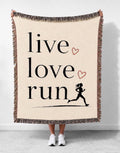 Live Love Run Blanket, Runner Throw Blanket, Cozy Running Gift for Her, Woven Couch Blanket, Marathon Runner Home Decor, Neutral Runner Gift