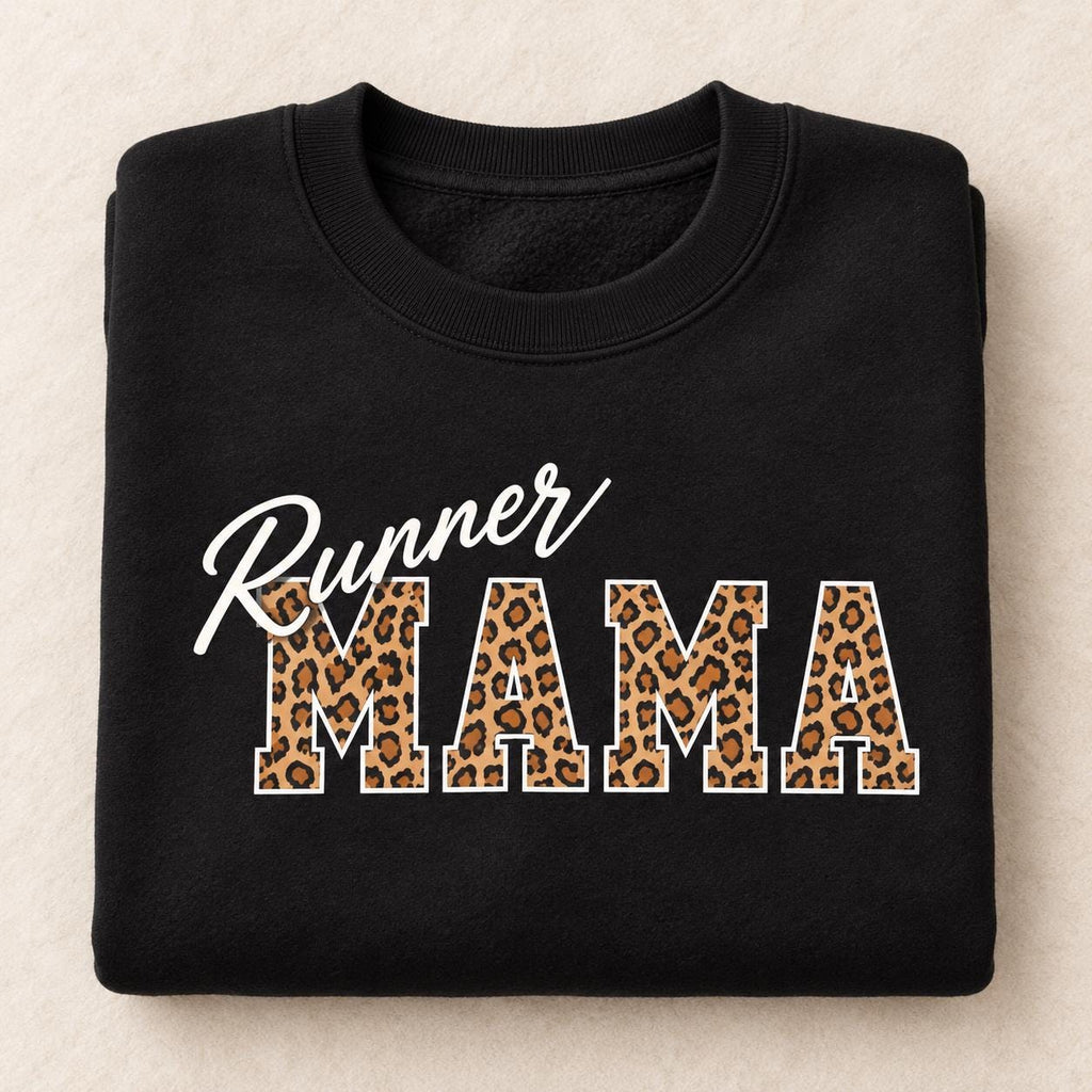Runner Mama Sweatshirt, Leopard Print Mama Crewneck, Running Mom Gift, Cheetah Print Mom Shirt, Cozy Mama Pullover. Baby Shower Gift
