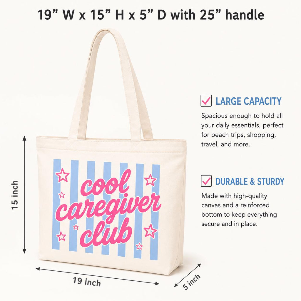 Cool Caregivers Club Tote Bag. Caregiver Gift. Vacation Bag. Traveling Tote Bag. Caregiver  Canvas Tote Bag. Caregiver Gift For Her.