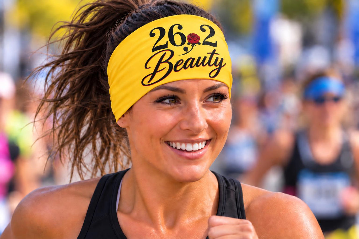 Princess 26.2 Headband.  26.2 Running Headband.  Non Slip Athletic Headband, Wide Running  Headband.  Yellow Running Headband.