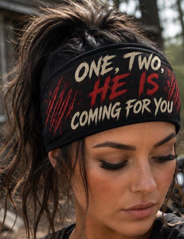 Halloween Headband. Scary Movie Moisture Wicking  Headband, Non Slip athletic Headband, Headband Gift for Scary Movie Lovies.
