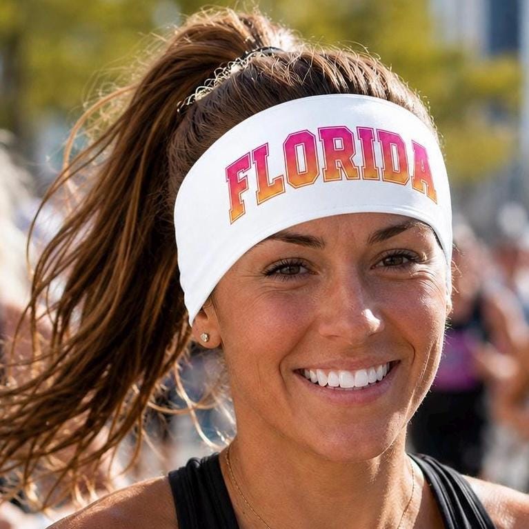 Florida Headband. Florida Running Headband. Wide Workout Headband, Non Slip Athletic Headband, Wide Fitness Headband. Vacation Headband