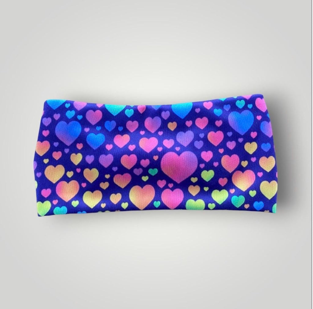 Rainbow Hearts moisture wicking, non slip, athletic headband, Running Headband. Yoga headband. Womens workout headband. Nurse headband.
