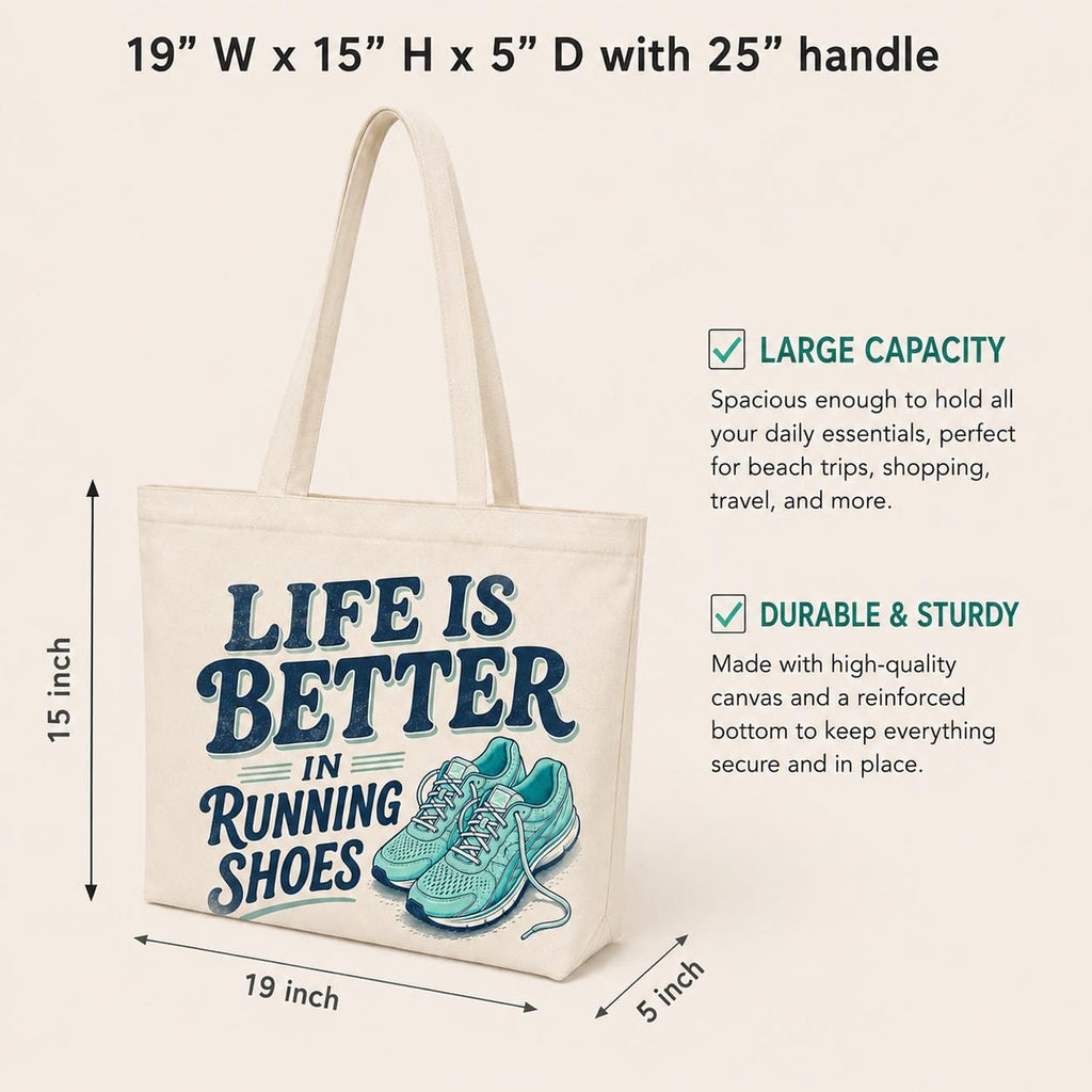 Life is Better in Running Shoes Tote Bag. Runner Gift. Running Tote Bag. Race Day Bag. Marathon Gift. Half Marathon Runner Tote. Gym Bag