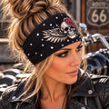 Biker Skull Headband. Motorcycle Moisture Wicking  Headband, Skull Headband Gift for Bikers. Bling Headband. Skull and Roses Biker Headband