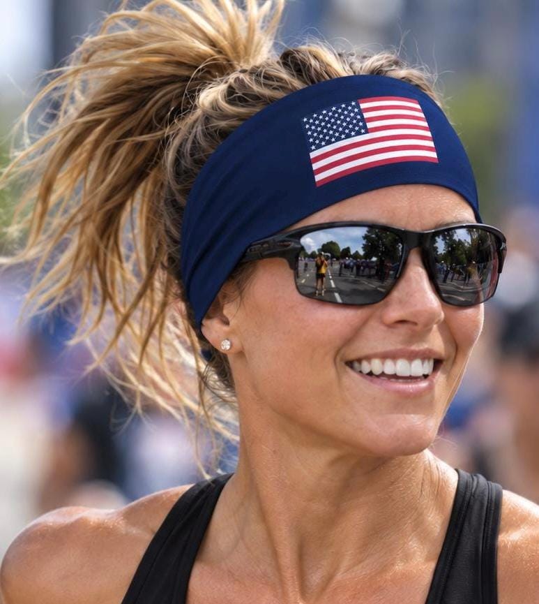 US Flag Headband. Race Day Flag Headband. Marathon Gift for Runner. Moisture Wicking Sports Headband. American Flag Gift. Election Headband