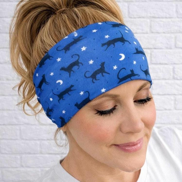 Black Cat Headband for Running, Moisture Wicking Non-Slip Athletic Headband,  Gift for a Runner, Halloween Cat Headband