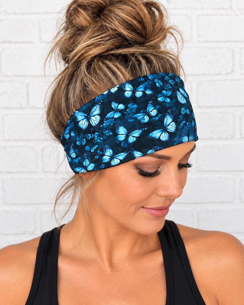 Butterfly Headband for Women, Non Slip Athletic Headband, Moisture Wicking Workout Headband for Yoga Running. Wide workout Headband