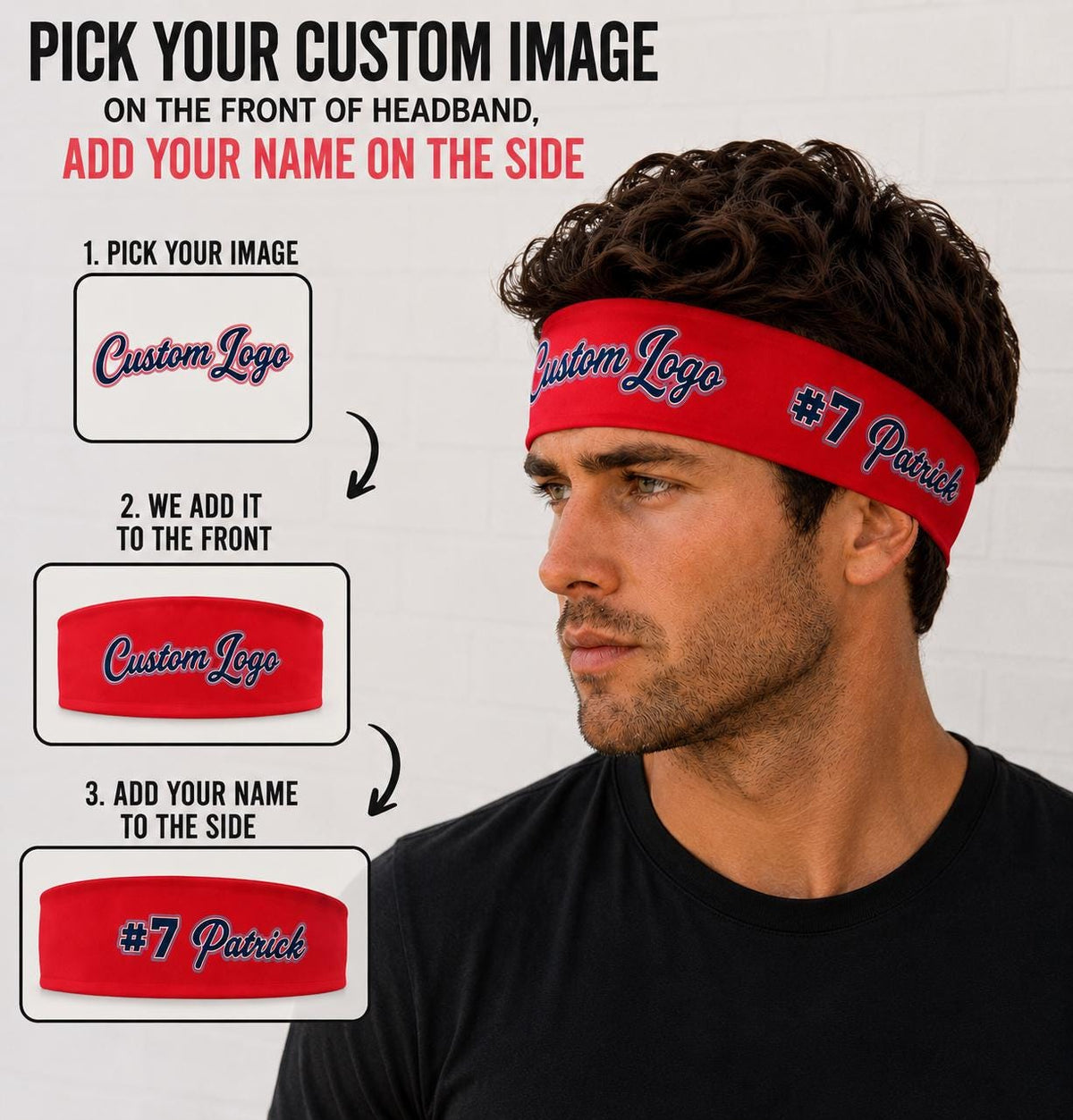 Personalized Moisture Wicking Headband.  Non Slip athletic headband. Baseball Headband. Custom Image Headband for sports. Name Headband