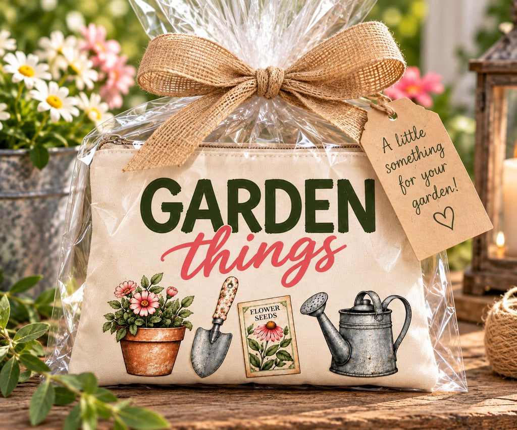 Garden Things Zipper Pouch. Garden Gift Bag. Gardening Gift for Women. Gift for Gardening Friend.  Canvas Garden Bag.
