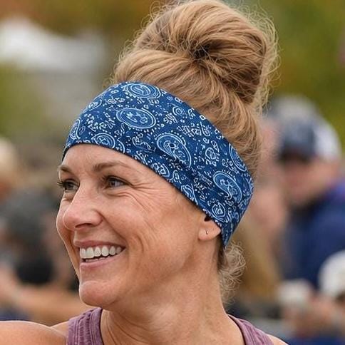 Blue Bandana Running Headband. Moisture-Wicking Workout Hairband. Wide Workout Headband. Motorcycle Headband. Nurse Headband