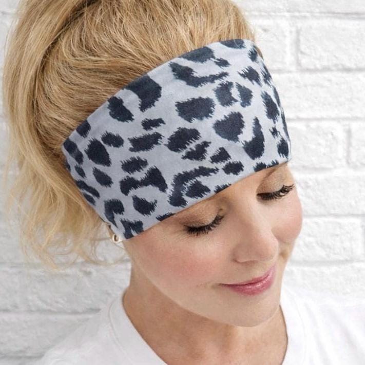 Snow Leopard moisture wicking, non slip,  athletic headband. Wonens workout headband. Yoga headband. Nurse Headband.