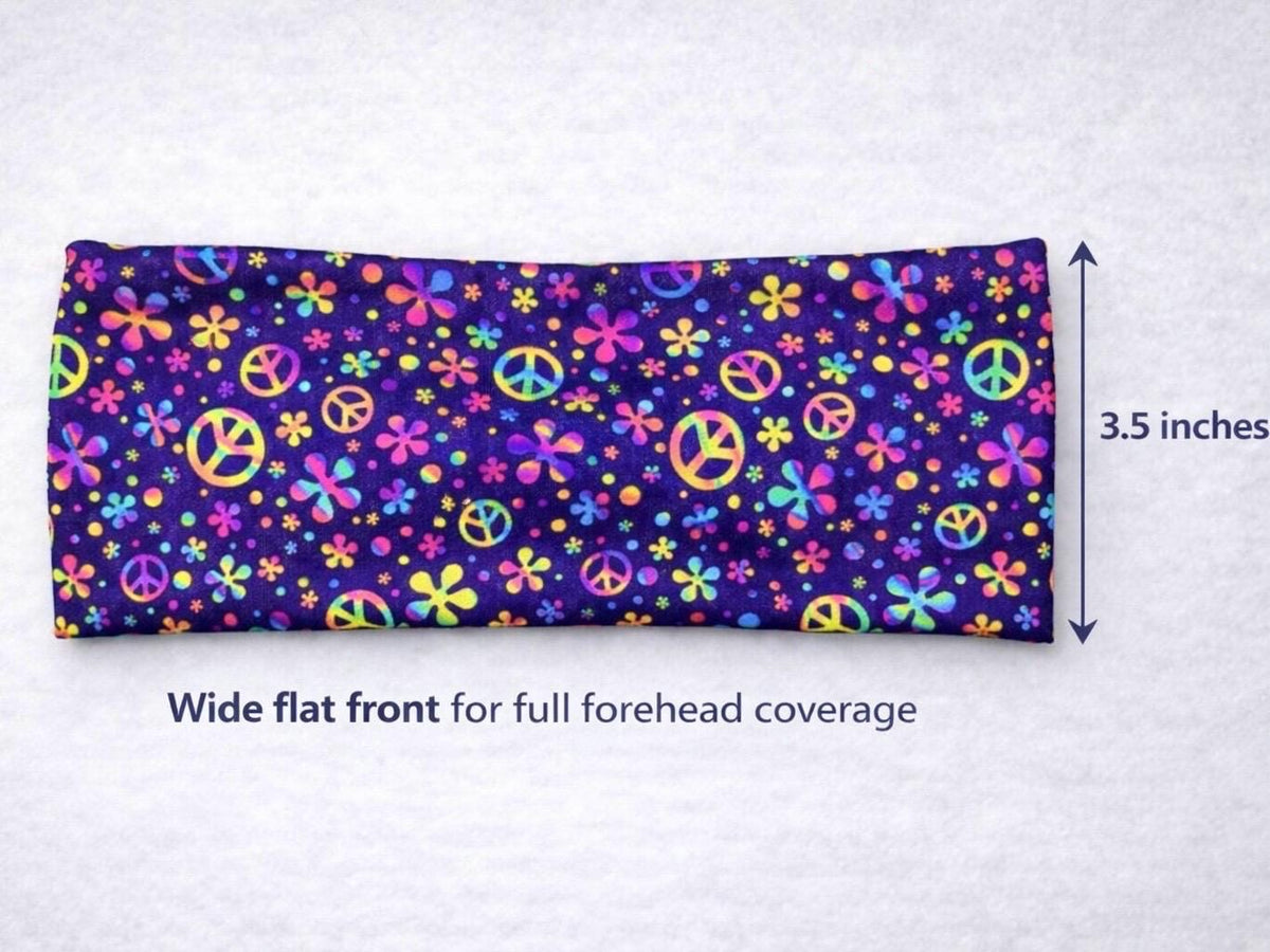 Peace Sign Headband for Runners, Moisture Wicking Non-Slip Athletic Headband, Disco Headband. Workout Headwrap. Hippie Costume Headband