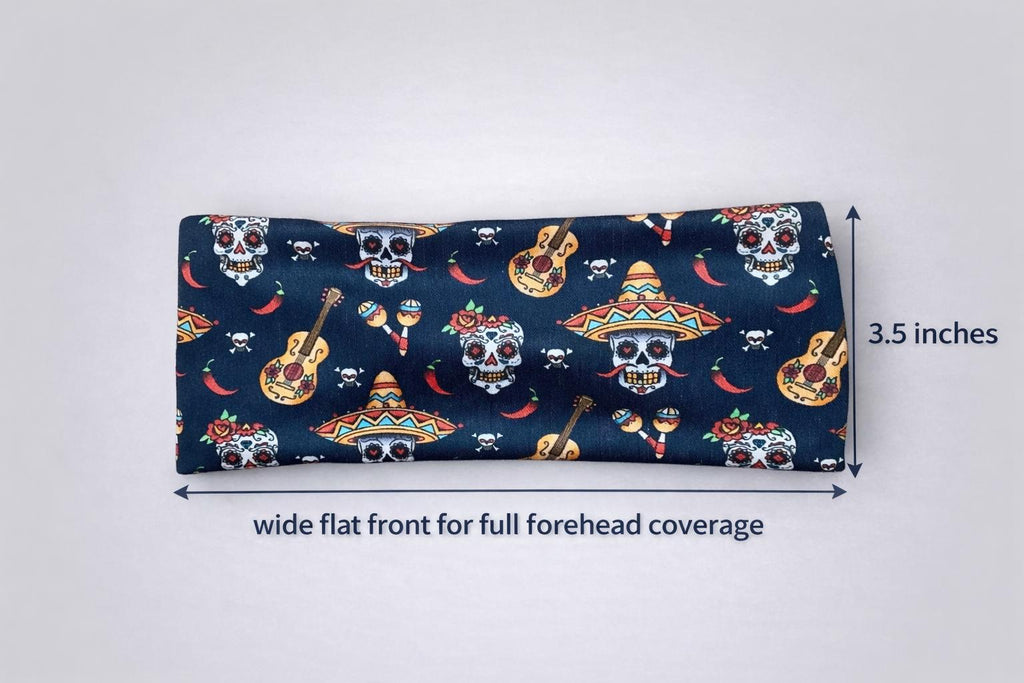 Cinco De Mayo Headband, Fiesta Headband, Non Slip Running Headband, Wide Workout Headband, Skull Headband for Bikers