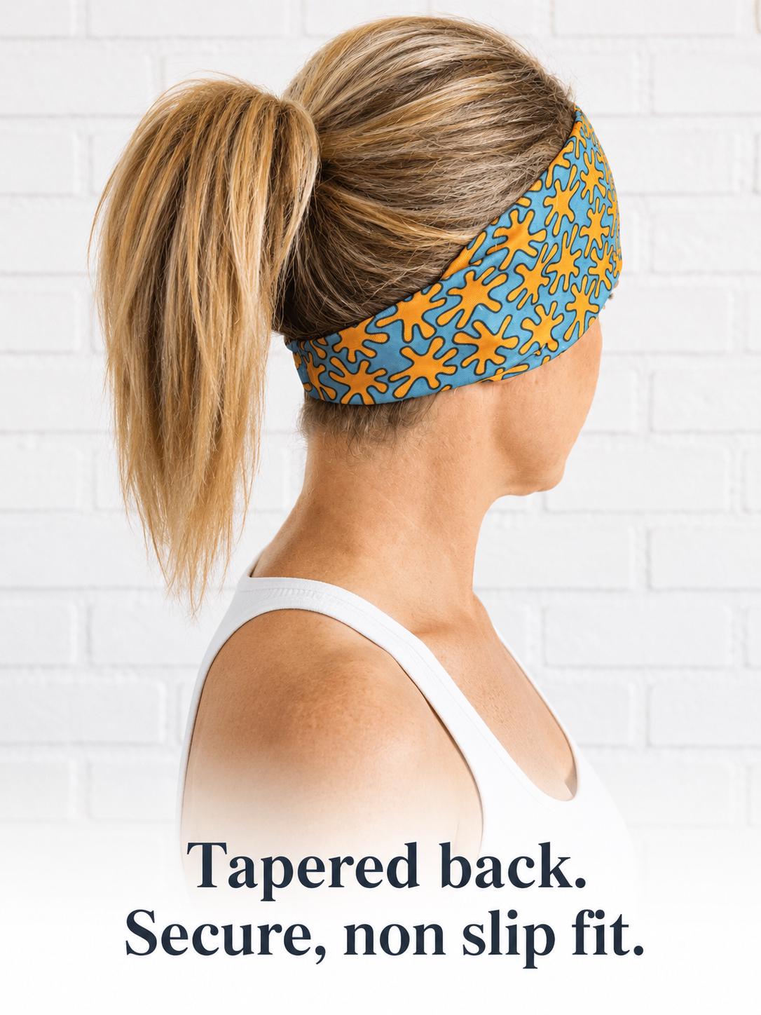 Orange Splat Moisture Wicking, non slip, athletic headband. Womens workout headband. Running headband.