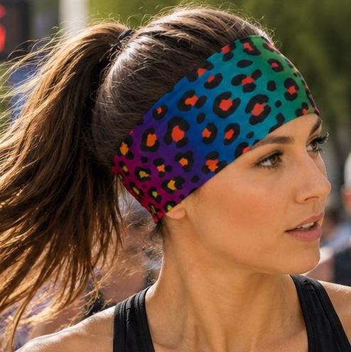 Rainbow Leopard moisture wicking, non slip, athletic headband, Running Headband, Cheetah print Headband. Motorcycle Headband.