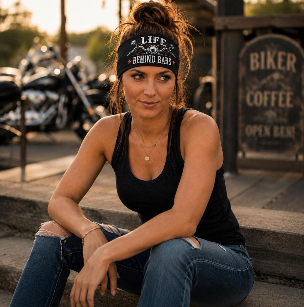 Biker Headband. Motorcycle Moisture Wicking Headband, Non Slip Helmet Headband, Headband Gift for Bikers. Life Behind Bars Headband
