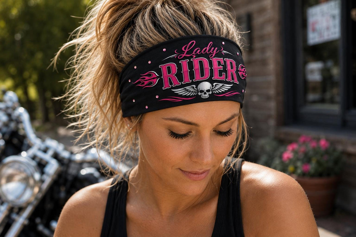 Biker Headband. Motorcycle Moisture Wicking Headband, Non Slip Helmet Headband, Wide Fitness Headband. Lady Rider Headband
