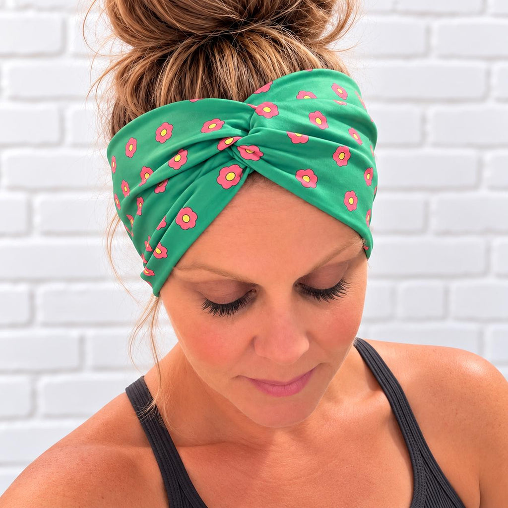 Green Floral Twist Headband. Spring Flower Headband. Gift for Nurses, Teachers, and moms. Vintage Floral Twist Headband. Florist Gift