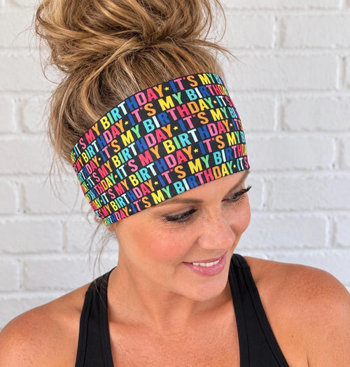 Birthday Moisture Wicking Headband. non slip Athletic Headband. Yoga Headband. Birthday Party Headband. Nurse Headband