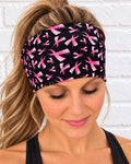 Breast Cancer Pink Ribbon Moisture Wicking Headband For Running. Non Slip Workout Headband. Headband for cancer survivors. Pink Ribbon